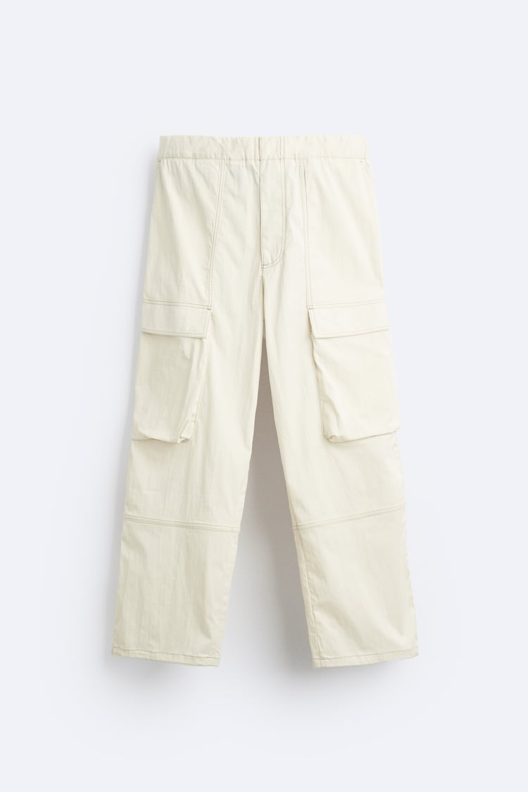 zara cargo trousers with contrast topstitching
